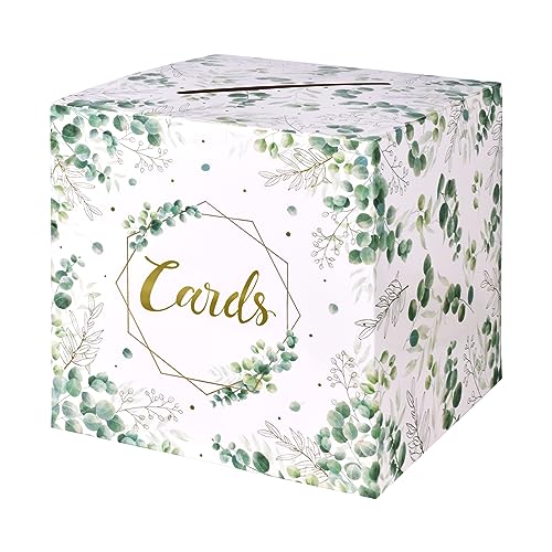 Gatherfun Sage Greenery Bridal Shower Card Box and Baptism Envelope Box for Wedding Gift, Baby or Bridal Shower Party Favors Decorations