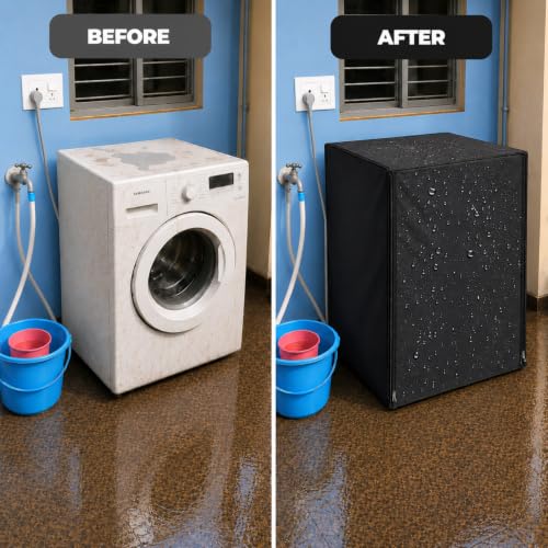 Image of Zerfa Waterproof, Dust-Proof, Sun-Proof Front Load Fully Automatic Washing Machine Cover Fit and Suitable for All Brands Universal Cover - Black (Dimensions: 59 x 59 x 86 cm)
