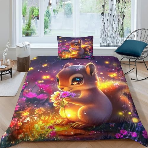 Housse de couette écureuil 3D en microfibre premium avec fermeture éclair cachée - 3