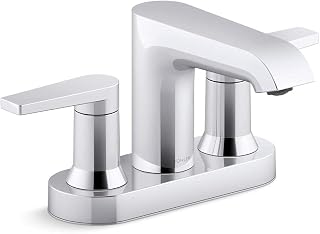 KOHLER 97094-4-CP Hint Centerset 4 inch Bathroom Faucet with Pop-Up Drain Assembly, 2-Handle Bathroom Sink Faucet, 1.2 gpm, Polished Chrome