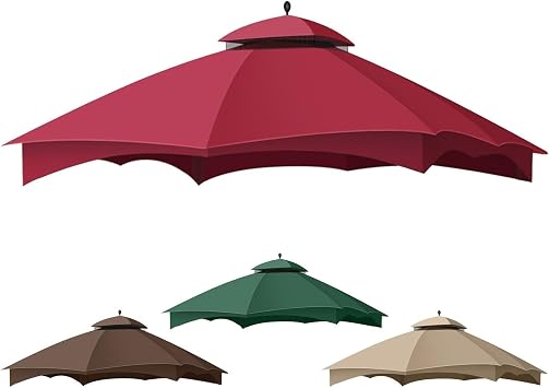 Flexzion Lowes Allen Roth 10x12 Gazebo Replacement Canopy Top - Fits GF-12S004B-1 & TPGAZ17-002, UPF 50 Plus Sun Protection & Water-Resistant Polyester Cover, Easy to Install Red Patio Sunshade Roof