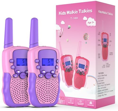 Kearui Spielzeug 3-12 Jahre mädchen Walkie Talkie für Kinder 8 Kanal Funkgerät mit VOX Funktion LED-Taschenlampe, 3 Meilen Reichweite für Abenteuer im Freien, Camping, Wandern (Ros