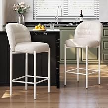 26" Counter Height Bar Stools Set of 2, Upholstered Bar Chairs with Linen Fabric, Metal Legs & Footrest, Modern White Barstools for Kitchen Island, Dining Room