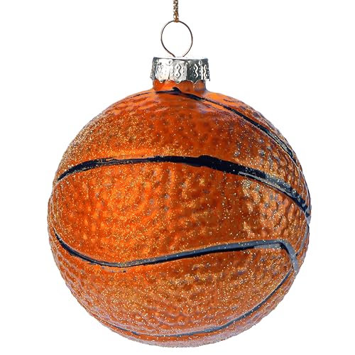 JOIEDOMI Weihnachts-Basketball-Glasornament, Sportball aus Glas geblasene Ornamentkugel für Weihnachtsbaumdekoration, Jungen, Sportornament für Urlaub, Party, Gastgeschenk