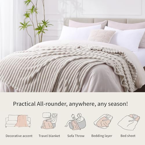 RUIKASI Kuscheldecke Flauschig Decke Beige - 130x150cm Fleecedecke Sofadecke Couchdecke für Wohnzimmer Deko Tagesdecke Blanket, Weiche Wolldecke Warme Korddecke als Wohn- & Kuscheldecken