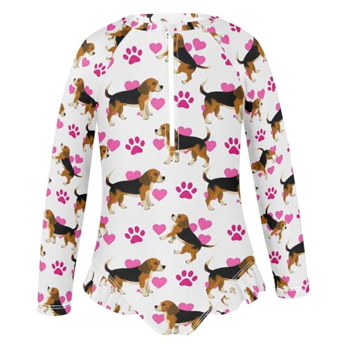 ALAZA Puppy Dog Footprint Cartoon Girls One Piece Swimsuit Long Sleeve Rash Guard Swimsuits UV 50+ Swimwear Zipper2