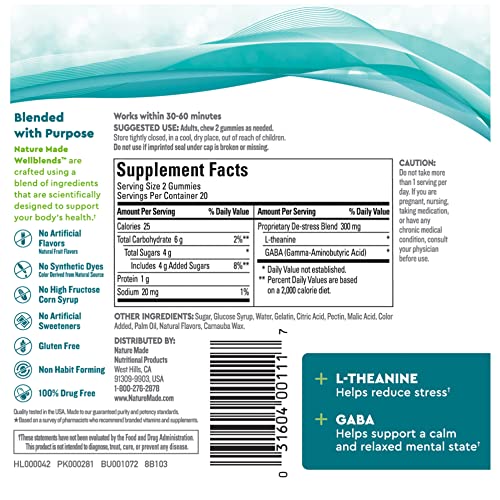 Nature Made Wellblends Stress Relief Gummies, L theanine 200mg to Help Reduce Stress, with GABA 100mg, Same Day Stress Support, 40 Strawberry Flavor Gummies - Image 6