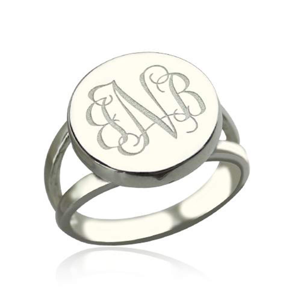 Funcok Personalized Sterling Silver Monogram Custom Initial Signet Engraved Round Charm Rings Jewelry