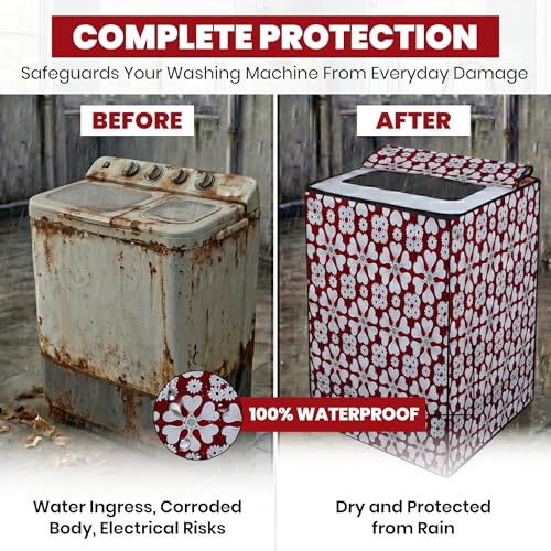 Image of DREAM CARE Waterproof & Dustproof Washing Machine Cover Top Load & Semi Automatic Suitable for 6 kg, 6.2 kg, 6.5 kg (80 x 86 x 51 cms)