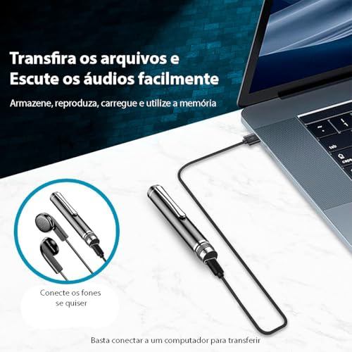 Gravador De Voz Som Espião Digital Profissional Mini Ativado Por Voz 20 Horas Caneta Espiã Portártil