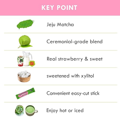 Miniatura 4 de ROASTIQUE Café Mori Jeju Matcha Latte, 10 varillas, 100 calorías, té verde en polvo de grado ceremonial endulzado de calidad de café, fresa, 7 onzas