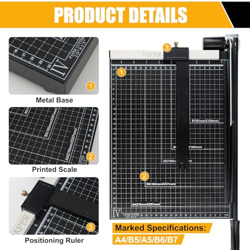 12" Paper Cutter, Guillotine Paper Trimmer, Portable Paper Cutting Machine with Corner Rounder, 12-Sheet Capacity Heavy-Duty Paper Slicer for Office, School, Cardboard, Crafts, Vinyl, Photo - Image 4