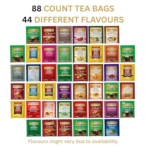 Image of Twinings Tea Bag Sampler Assortment, Variety Pack (88 Count), 44 Unique Flavours for Tea Lovers: Women, Men, Couples, Family, Friends, Coworkers