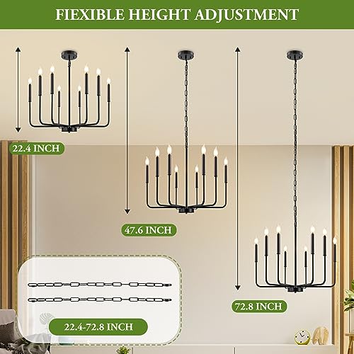 Black Farmhouse Chandelier, 8-Light Industrial Chandeliers for Dining Room Lighting Fixtures Hanging, Modern Candle Dining Light Fixtures Over Table for Bedroom, Foyer, Entryway, Kitchen, Living Room - Image 4