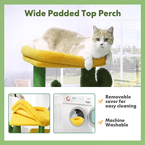 Bypass Cat Tree 33.46 Inches Cactus Cat Tower With Large Padded Top Perch Sisal Covered Scratching Post Cozy Condo And Hammock And Fluffy Balls For Indoor Cats #TOP1