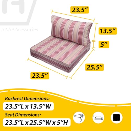 Image of AAAAAcessories Outdoor Seat Cushions for Chairs, Fade-Resistant, Waterproof Patio Furniture Replacement Cushions, 23.5 inch x 25.5 inch x 5 inch + 23.5 inch x 13.5 inch, Dusty Rose Garden Stripe