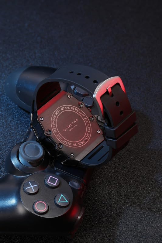Image of Giordano Analog Square Watch for Men with Skeleton Design, Rugged Textured Case, Luminous Hands, and Silicone Strap