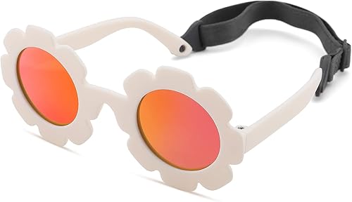 NULOOQ Gafas de sol polarizadas para bebé con correa Gafas de sol flexibles en forma de flor para niños pequeños y bebés de 0 a 24 meses