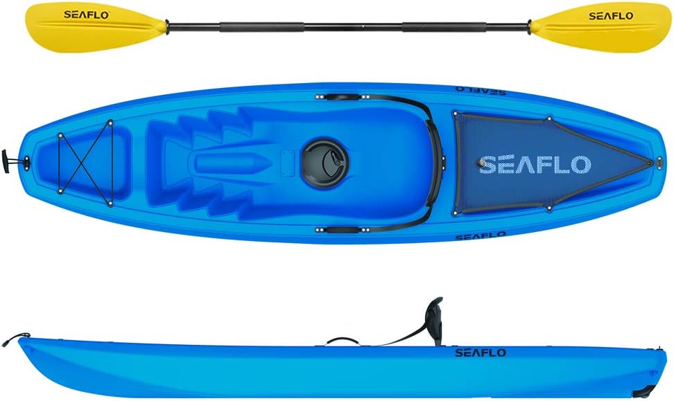 Seaflo Sit on Top Kayak with Paddle and Fishing Rod Holder - Blue