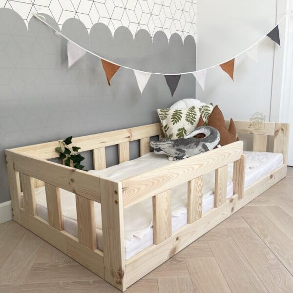 Cama Infantil 60x120 Madera Natural - Baja para Niños - Estable y Acogedor