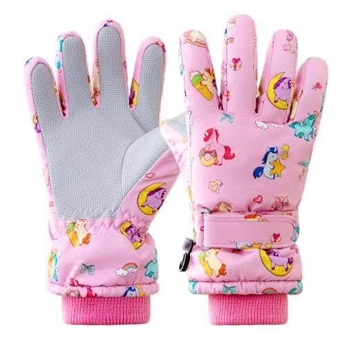 Vihir Guantes de Esquí para Niños, Guantes de Nieve Niño Niña, Guantes de Invierno Térmico Impermeable Anti-Viento Antideslizante y Transpirables para Niños y Niñas de 4 a 11 Años