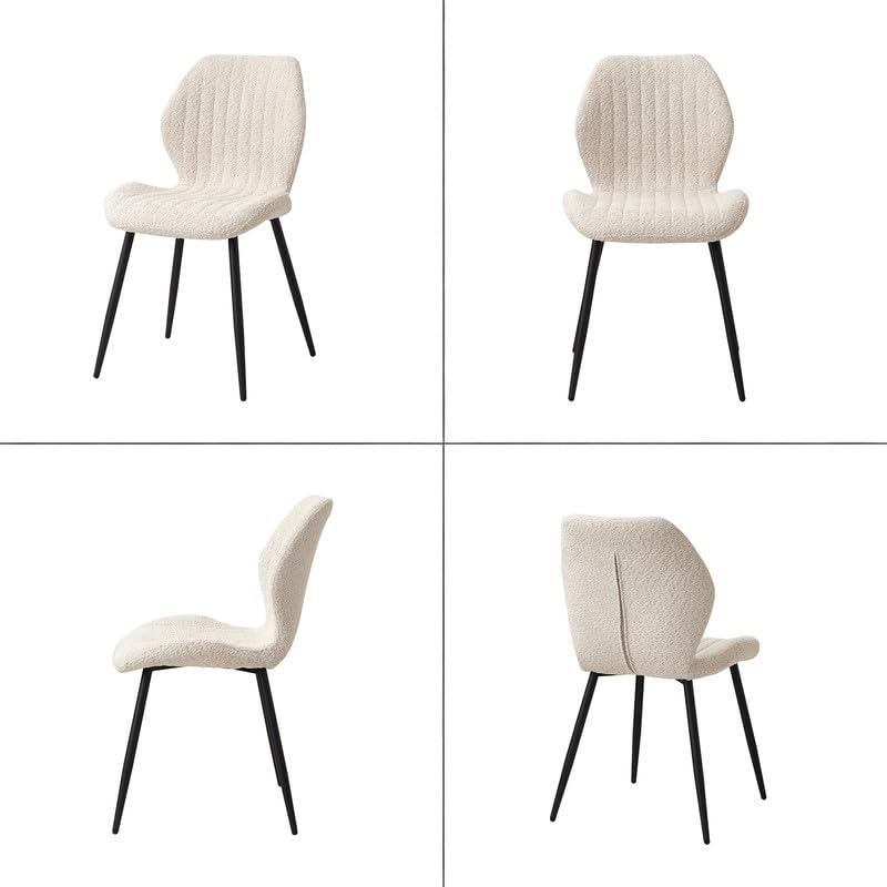 Ensemble Table de Salle à Manger Ronde et 4 Chaises, Table en MDF avec Décor Bois Clair et Pieds en Métal, Chaises Rembourrées en Lin pour Cuisine, Salle à Manger (Fini Bois Clair+Beige)
