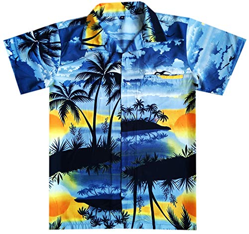 Varnit Crafts Hawaiian Shirt Aloha Casual Printed Rev-Palm Grey M