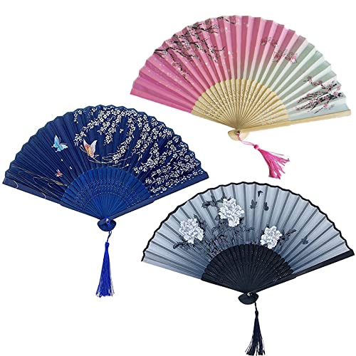 3 Pieza Mano Abanico Plegable, Abanicos de Mano Mujer Plegables, Abanico Plegable Floral de Mano, Ventiladores Plegables a Mano para Mujer, para Regalo, decoración, Cosplay, Accesorios para Fiestas Cover