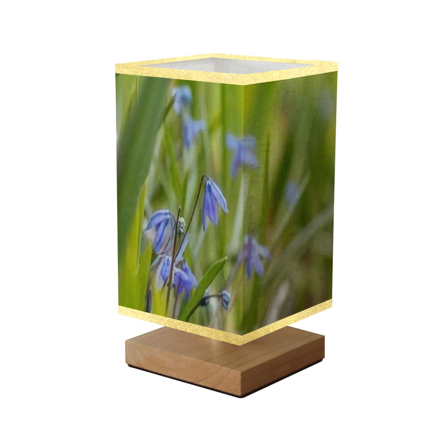 GWFERC Mordern Bedside Table Lamps Small Blue Scilla siberica Flower Springtime Macro Photography Bedroom Small Lamp with Flaxen Fabric Shade and Wooden Base Dimmable Nightstand Lamp for Living Room