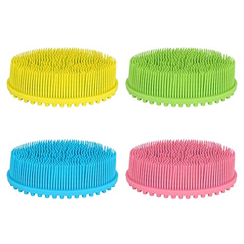 welltop 4 Pack Silicone Loofah Body Scrubber, Soft Rubber Loofahs Bath Brush Exfoliator, Silicon Back Massage Particles Scrubber Bath Shower Kit Eco for Gym Massaging Travel Baby Kids Men Family