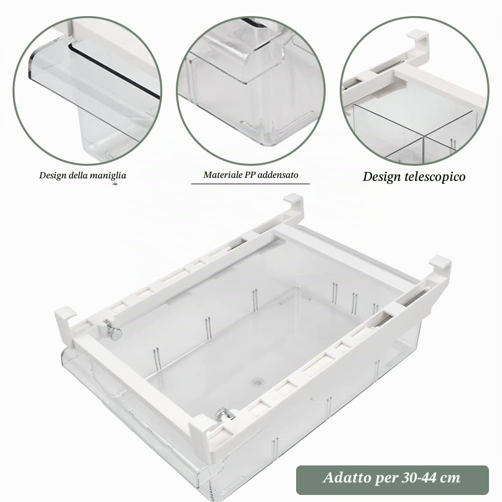 OctBird Cassetti per Frigoriferi 2 Pzs Grosso Cassetto Estraibile per Frigorifero Cassetto Frigorifero, Cassetti per Frigorifero Trasparente Cassetto Congelatore Frigo, 30,5 x 20 x 9,5cm