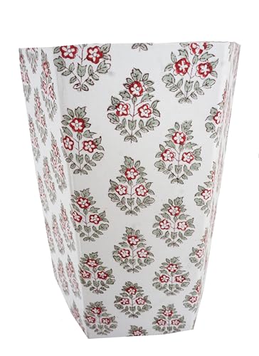 Image of Floral Hand Block Printed 3.3 Gallon Decorative Waste Basket - Eco-Friendly Cardboard Trash Can, Plastic-Free & Sustainable, Perfect for Christmas and Housewarming Gifts (1, White Botti flowar)