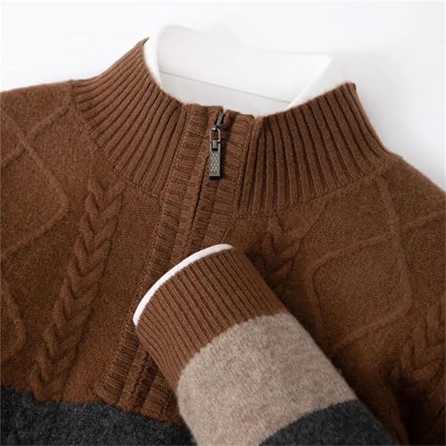 Men's Quarter-Zip Merino Wool Sweater Mock Neck Color Blocked Pullover Fall Loose Thickening Jumper2