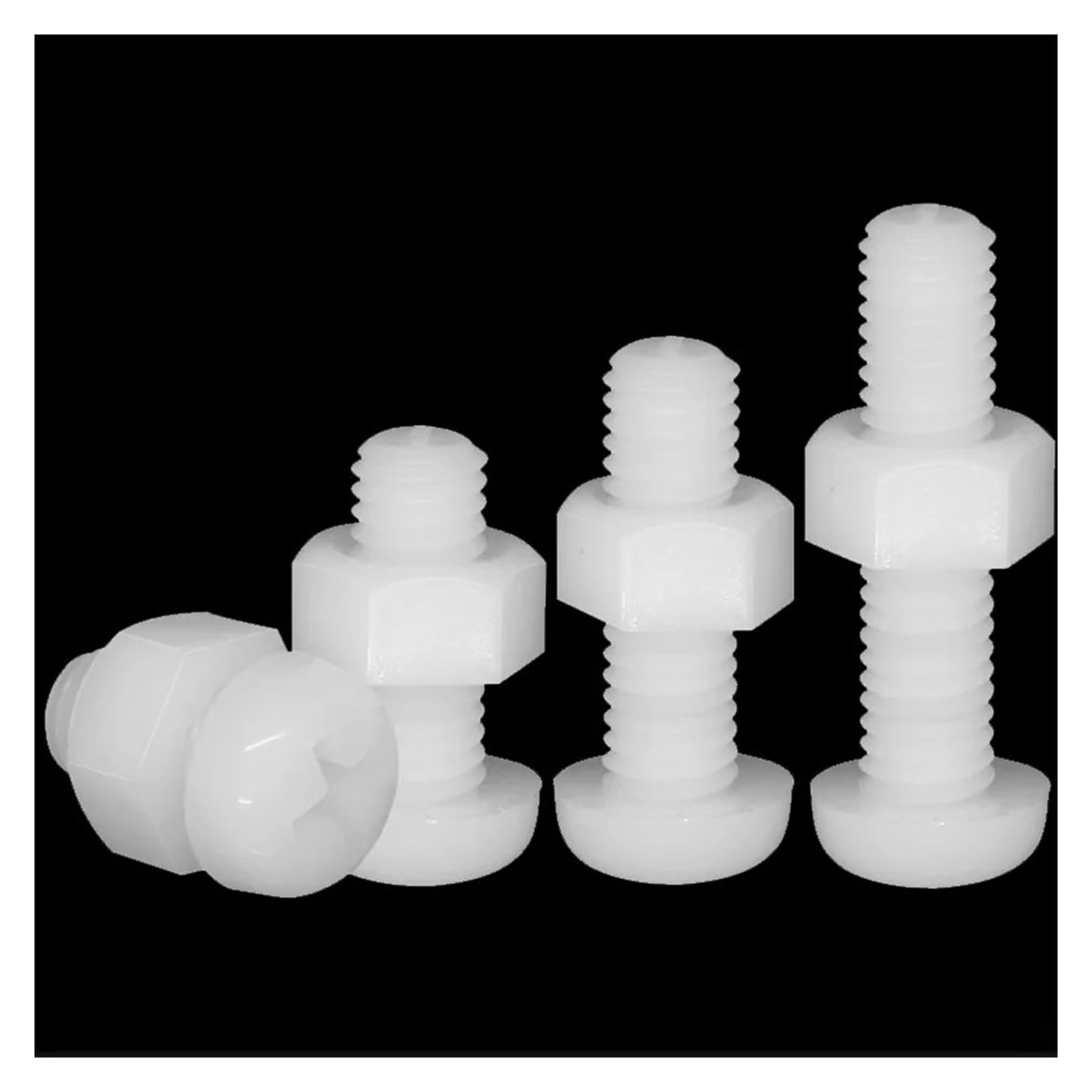 100 Set Combinazione Vite+Dado in Nylon Bianco Testa Tonda Croce Plastica Isolata Croce Bullone Tondo M2 M2.5 M3 M5 M6(M6x30)