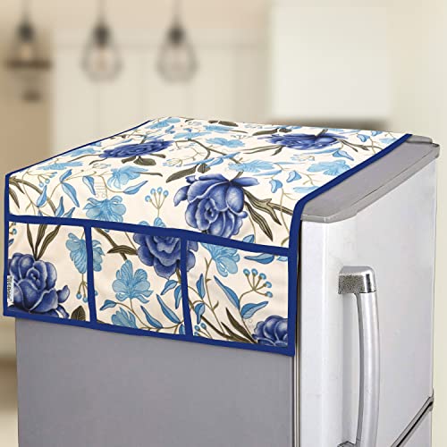 Image of Polyester 3-Layered Fridge Top Cover /Refrigerator Cover With 6 Utility Pockets (Color-Blue, Size-39x21 Inches)