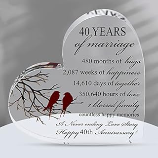 40th ruby Wedding Anniversary Keepsake for Couple - Him Her - Unique Acrylic Heart-Shaped Keepsake - Cute Wedding Presents for Men, Women