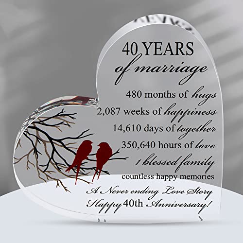 40th ruby Wedding Anniversary Keepsake for Couple - Him Her - Unique Acrylic Heart-Shaped Keepsake - Cute Wedding Presents for Men Women 13/13/1.5