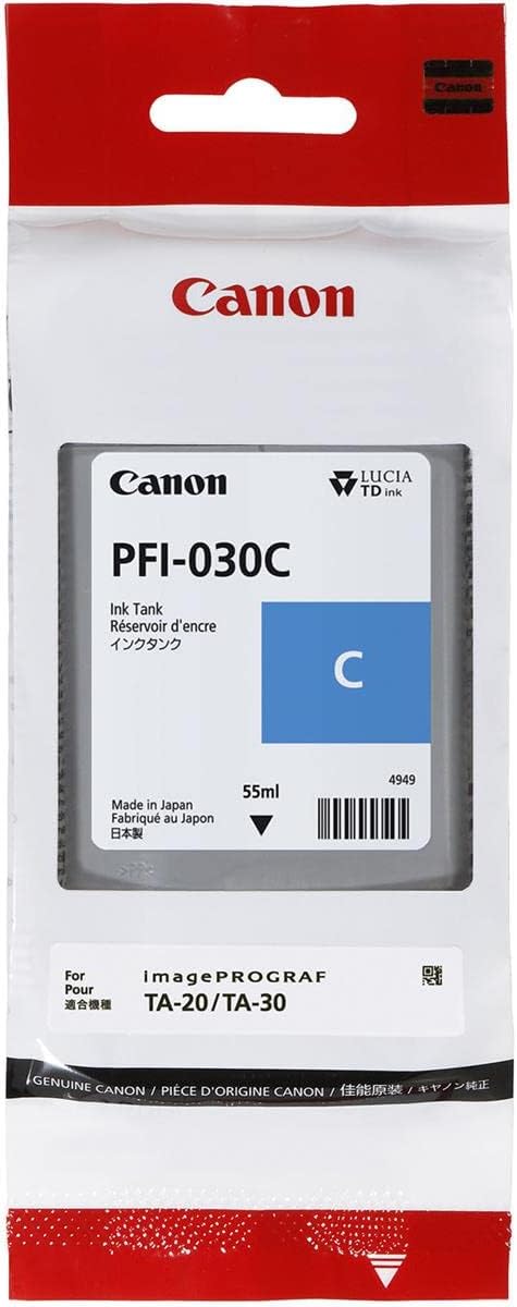 Canon Cyan Ink 55m (PFI-030C) for imagePROGRAF TA-20 and TA-30