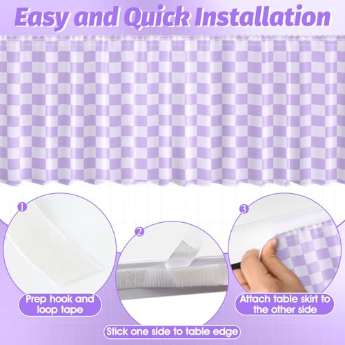 Image of 9FT Purple Checkered Table Skirt Ruffle Colorful Teacher Desk Skirts for Classroom Decorations Rectangle Table Cover Skirt for Back to School Party Supplies Kindergarten Office Dorm Bookcase Cabinet