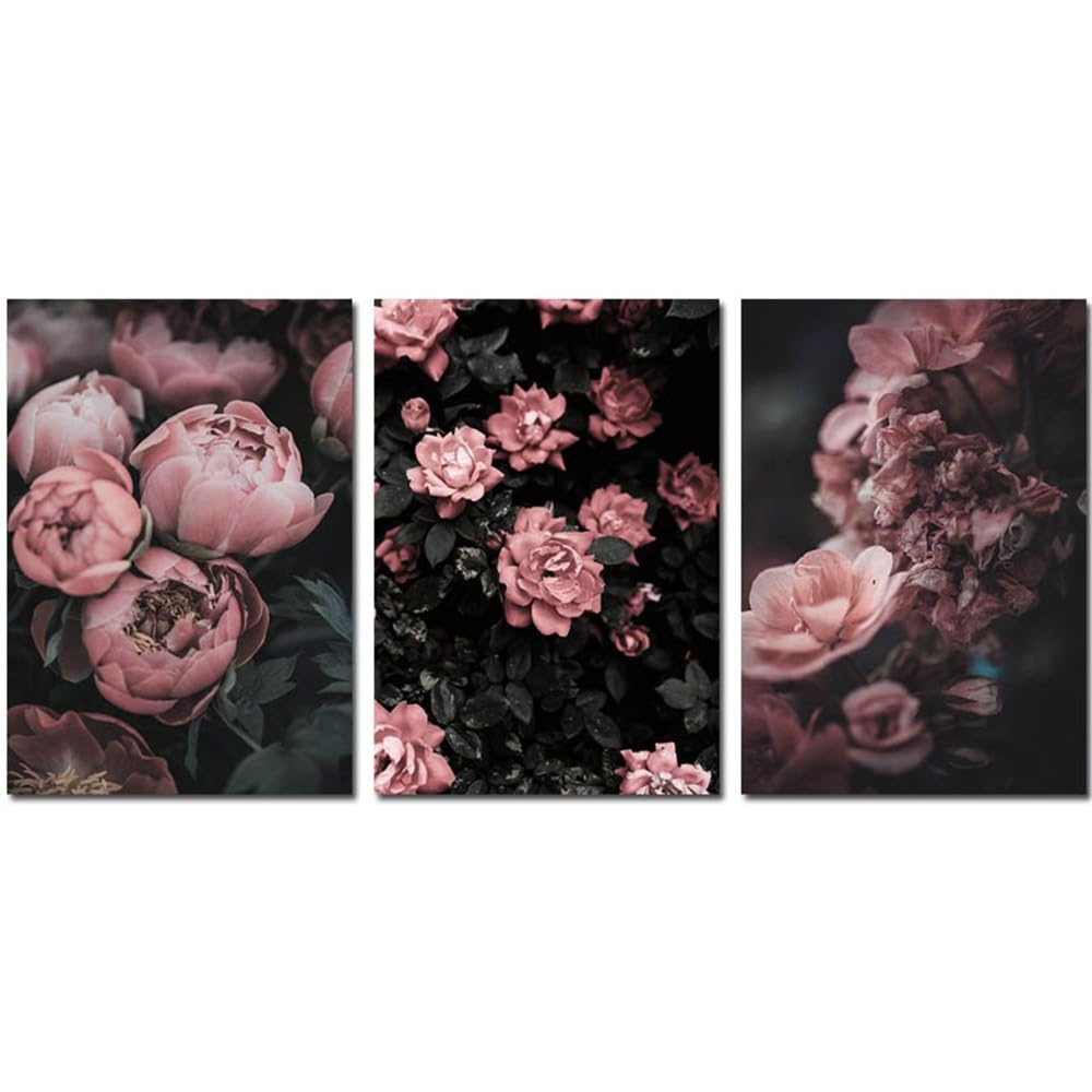 WBYZAC Wall Pictures-Peony Rose Flower Canvas Nordic Poster Botanical Print Wall Art Painting Picture for Living Kitchen Room Decoration Artwork-40 * 50cm*3PCS (No Frame)
