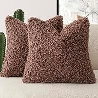 Lot De 2 Housses De Coussin En Fausse Fourrure Sherpa - 45,7 X 45,7 Cm Beige - Ultra Douces Et Réversibles Velours - 8
