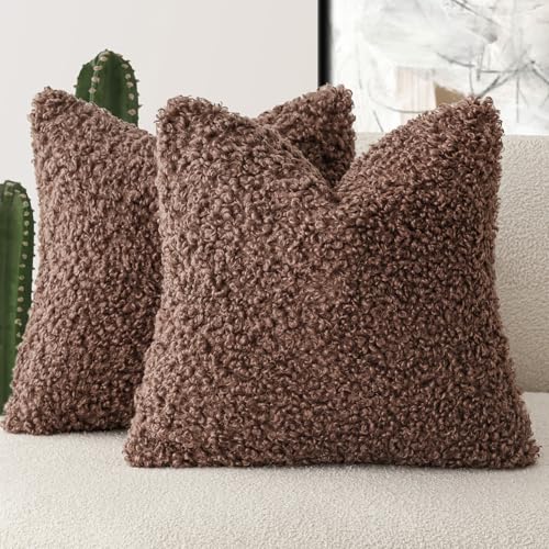 Image of Foindtower 2 Pieces 24x24 Inch Red Brown, Faux Fur Throw Pillow Cover Accent Sherpa Furry Pillow Covers Fuzzy Soft Pillowcases Cozy Sheepskin Decorative Fleece Cushion Case for Bed Couch Living Room