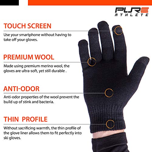 Wool Ski Glove Liner With Touch Screen Technology – Premium Merino Wool Winter Gloves For Skiing, Cold Weather (S, Black) #TOP1