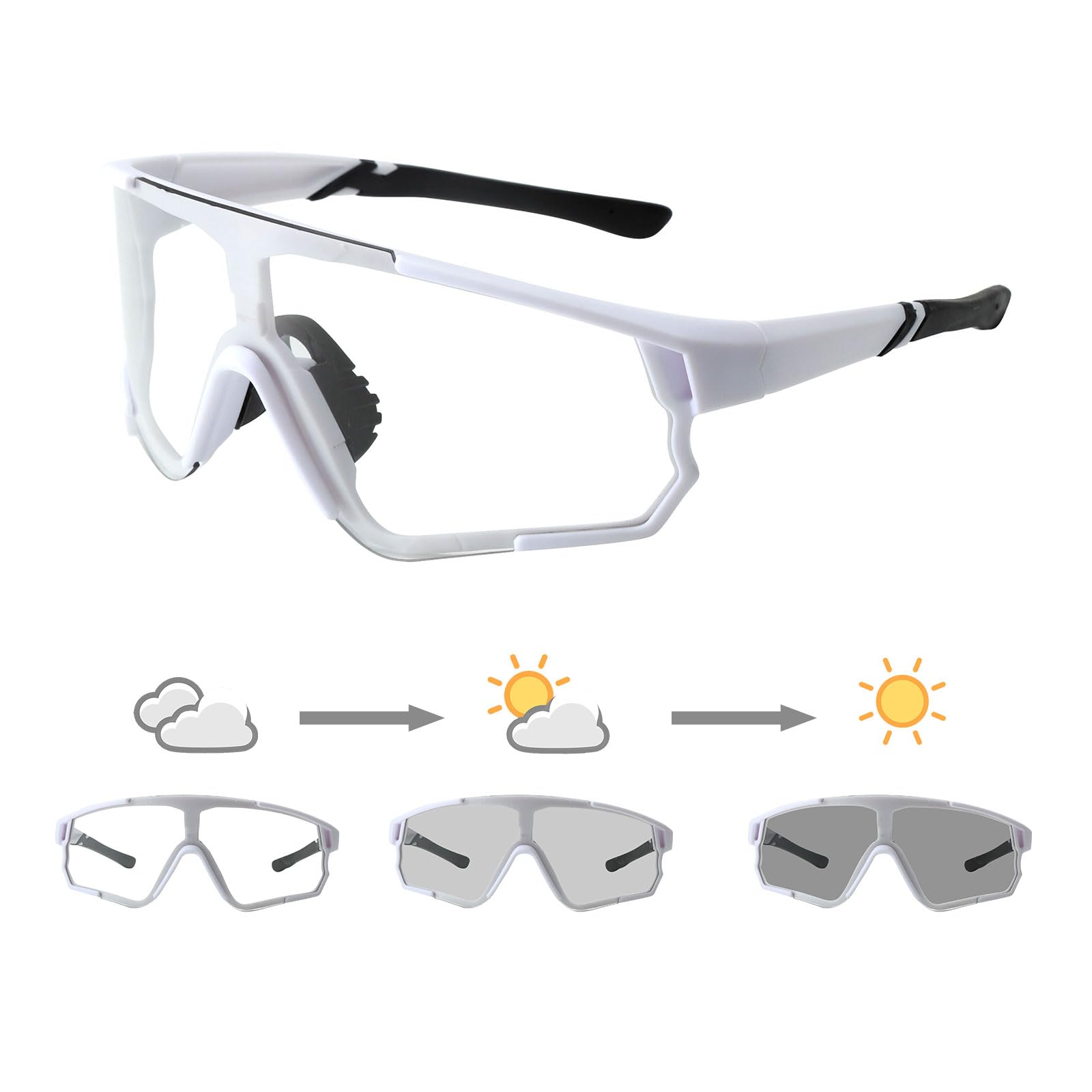 Long Keeper Gafas Ciclismo Fotocromáticas Transparente Bicicleta Gafas de Sol Deportivas para Hombres Mujeres Pesca Running Golf Conducir Futbol Protección UV400