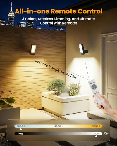 Image of ELEPHANTBOAT Motion Activated LED Wall Lamp Night with Remote, 3-Color LED Dimmable Light Lamp USB Rechargeable 10000mAh Waterproof Indoor Outdoor Smart Sensor Light for Bedroom, Porch, Hallway