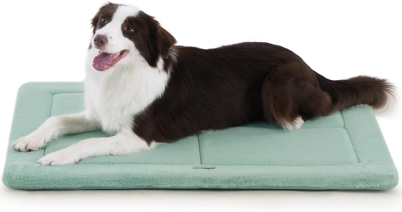 Made4Pets Dog Crate Pad Bed for Large Dogs, Washable & Reversible, Anti-Slip Kennel Mat for Cozy Sleeping, Soft Fluffy Dog Bed for Indoor & Outdoor Use, 36"x27", Green Green 36"L x 27"W x 1"Th