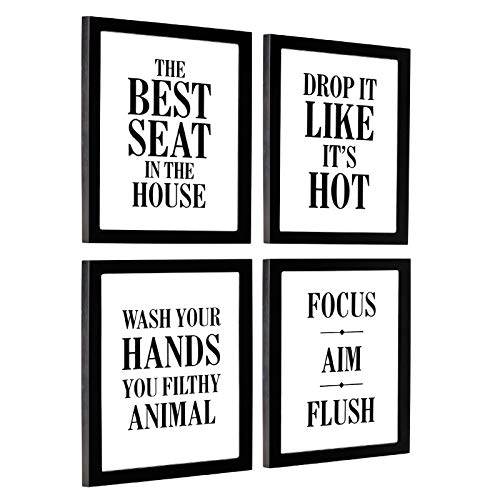 EXCELLO GLOBAL PRODUCTS Letreros de humor de baño de madera enmarcados: decoración para el hogar, restaurante o negocios, 8 x 10 pulgadas, listos para colgar, (paquete de 4, surtido 3) Cover