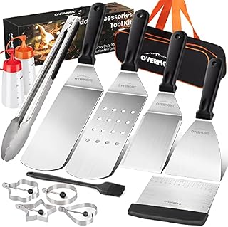 OVERMONT 9PCS 14PCS Grill Griddle Spatula Turner Stainless Steel BBQ Scraper Tool Sets with Elongated Solid Handle Professional for Indoor Outdoor Camping Cooking
