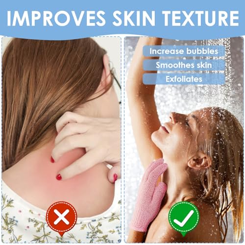 6Pcs Exfoliating Gloves - Bamboo Shower Gloves - Bath and Body Exfoliator Mitts - Scrubs Away Ingrown Hair and Dead Skin - for Shower, Spa, Massage and Dead Skin Cell Remover Loofah - Green,Blue,Pink - Image 3