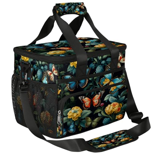 Butterfly Print Insulated Picnic Backpack Lunch Box for Women Men Picnic Basket Tote Lunch Bag Picnic Bag Portable Lunch Bags for Picnic, Beach, Work, Trip,Office, Camp Floral